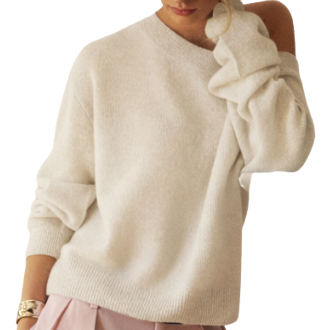 Cloud Cashmere Open Crewneck in White