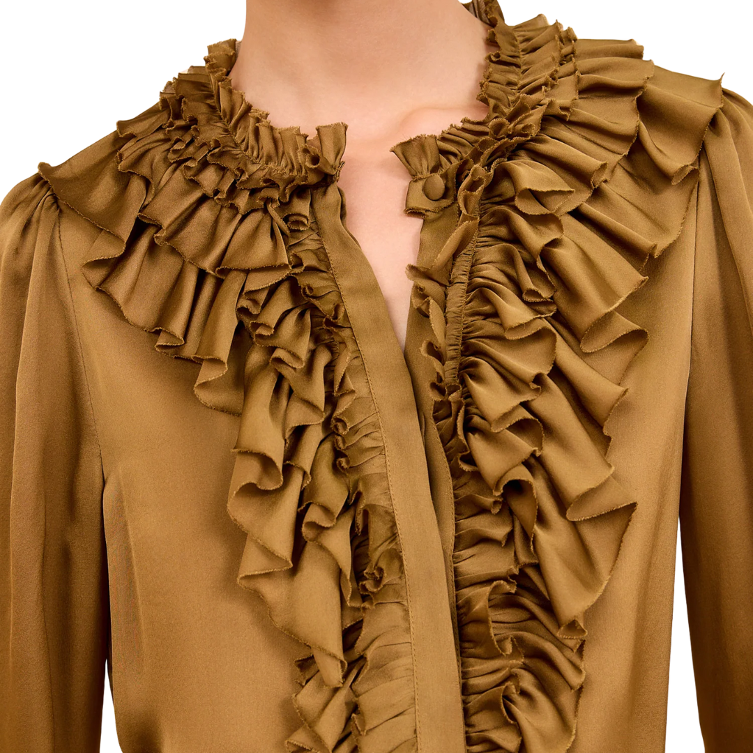 Rouen Silk Ruffle Blouse in Willow