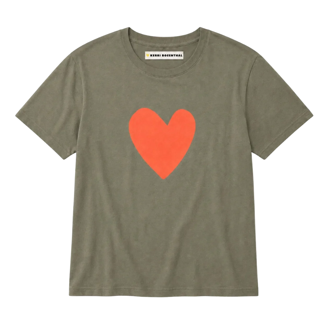 Suke Imperfect Heart Tee in Army Green/Tomato