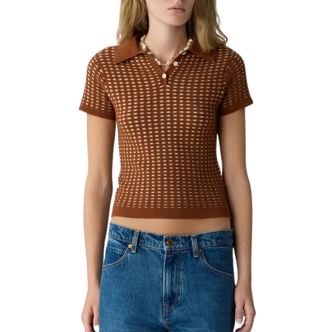 Shunken Waffle Polo in Burnt Sienna/Sandstone