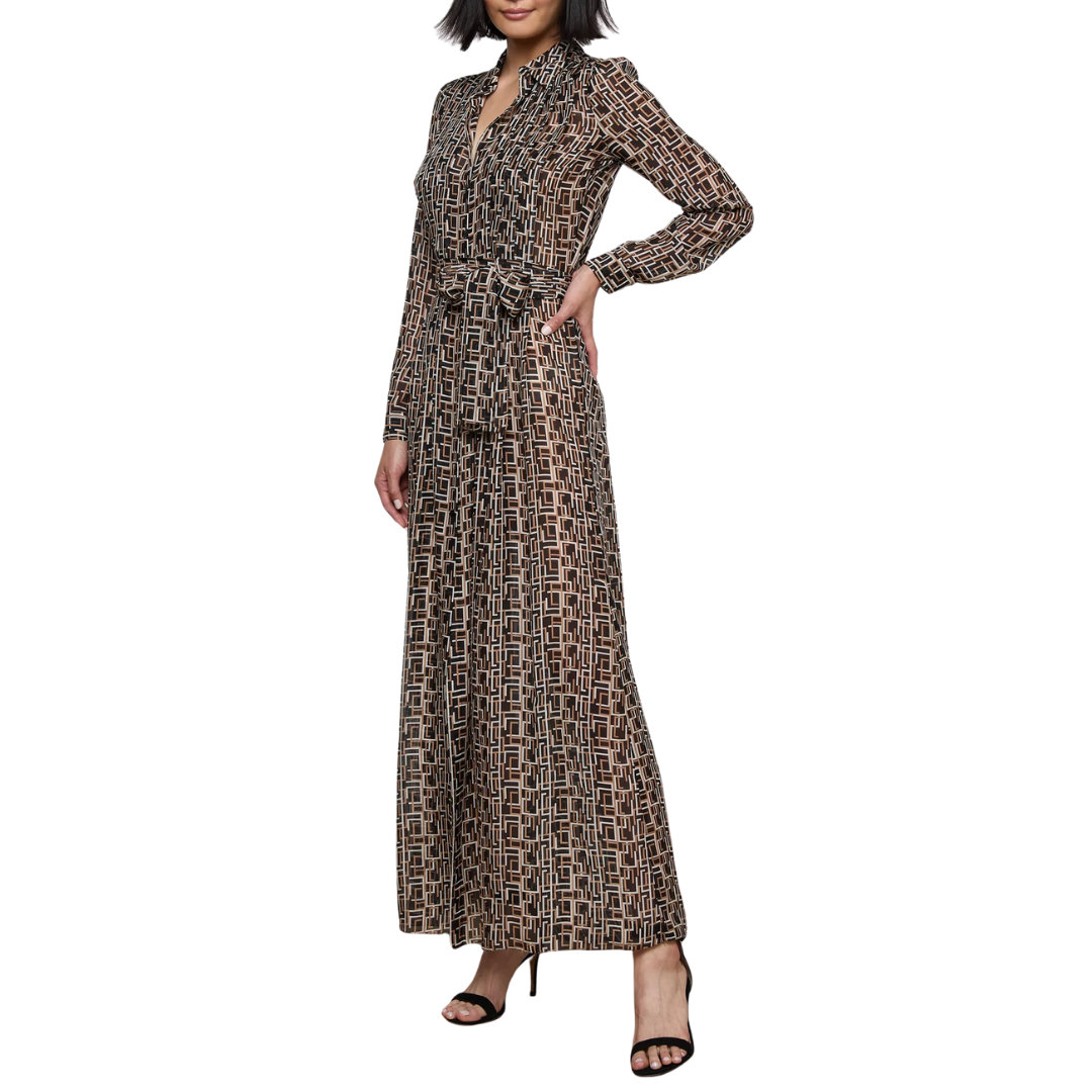 Klaudia Silk Shirt Dress in Black Multi Geo Print
