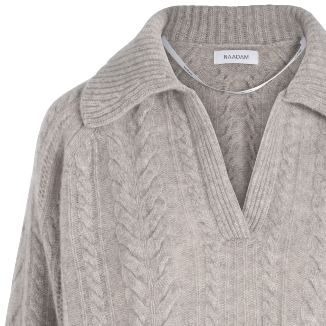 Cashmere Cable Polo in Cement