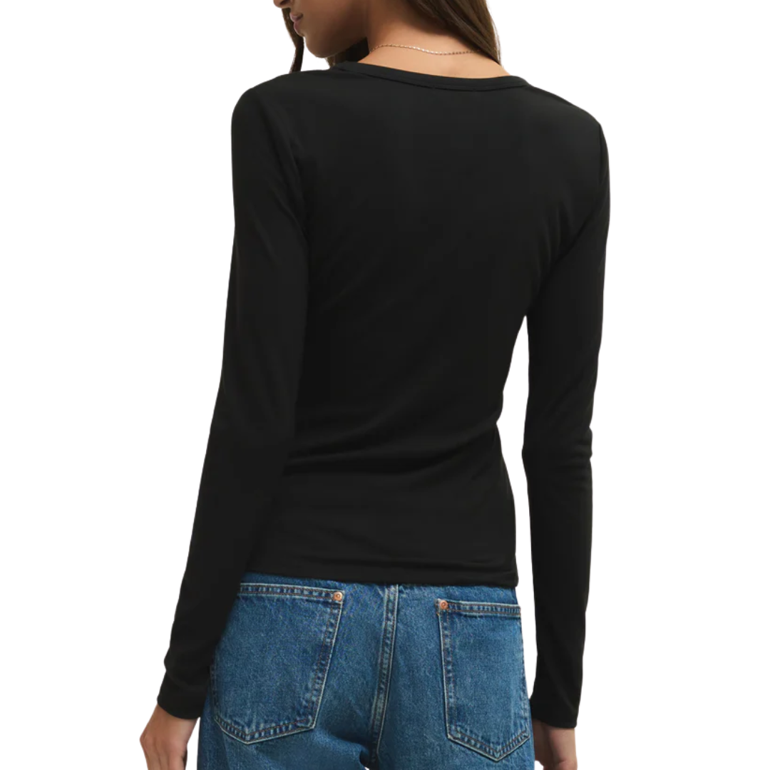 Second Skin Crew Long Sleeve Top in Black
