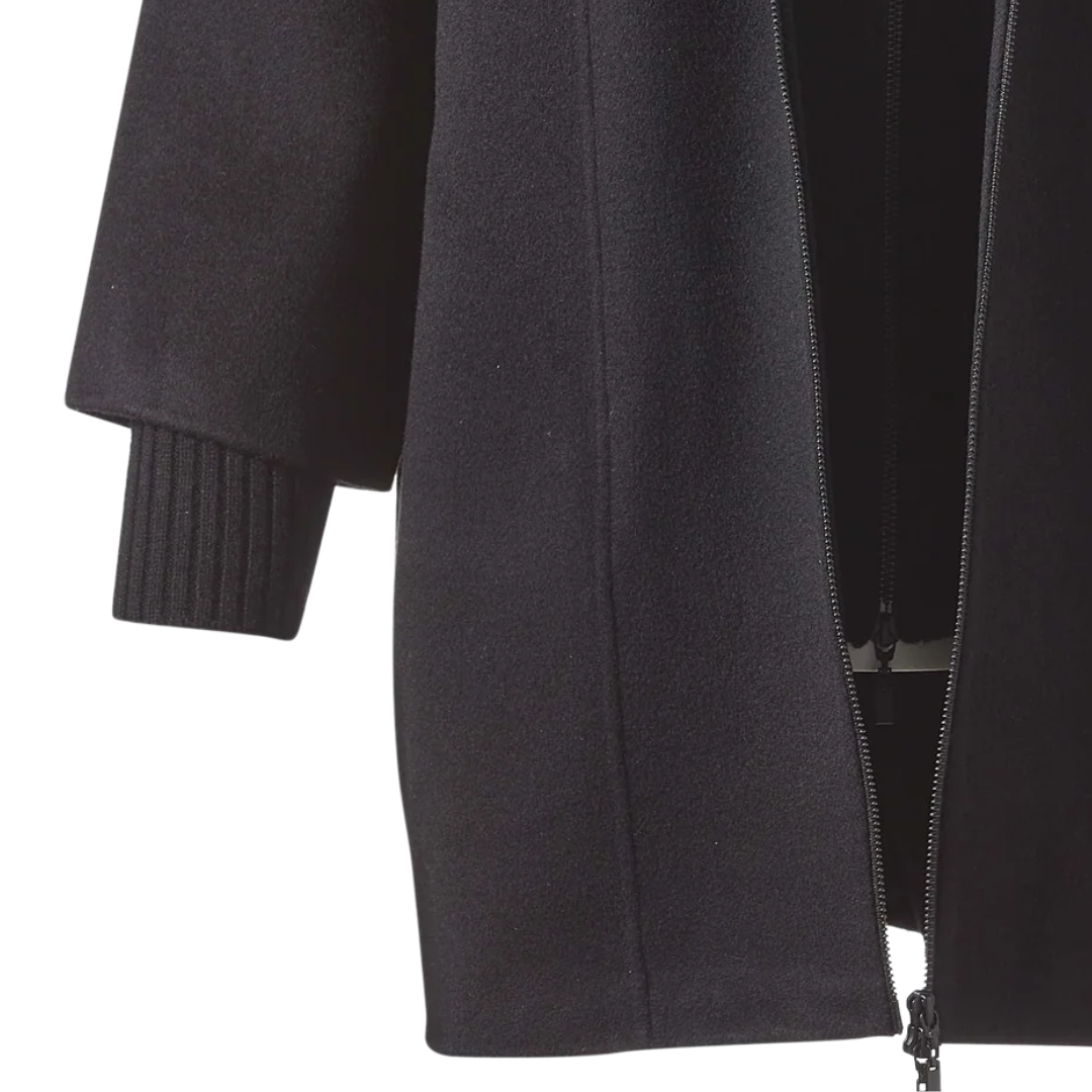 Knit Insert Zip Mock Coat in Black
