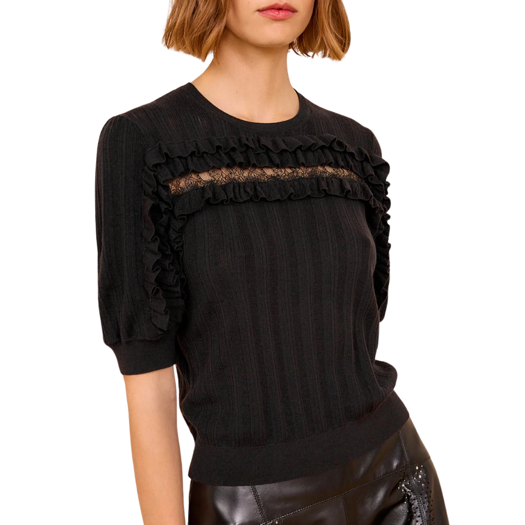 Salima Short Sleeve Knit in Noir