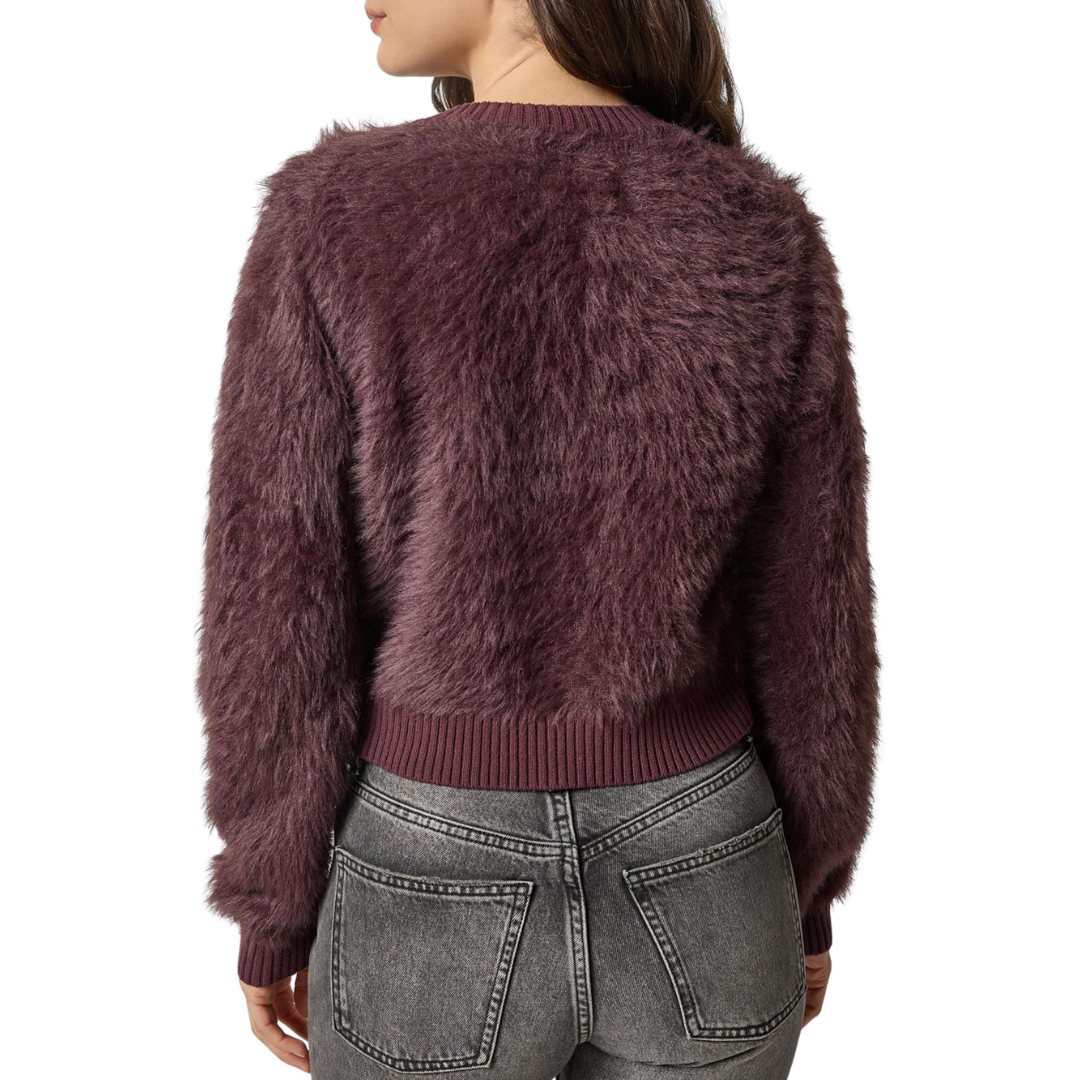 Brushed Crewneck Cardigan in Raisin