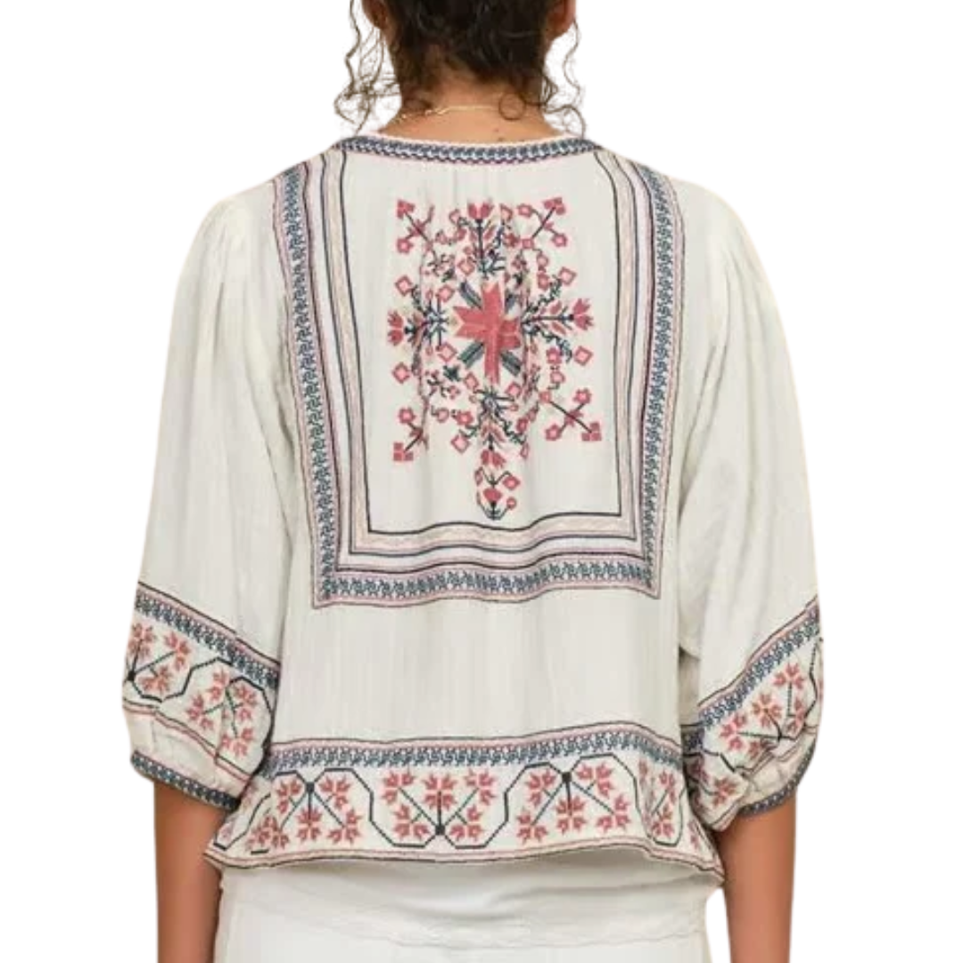 Calista Embroidered Jacket in Ecru/Multi