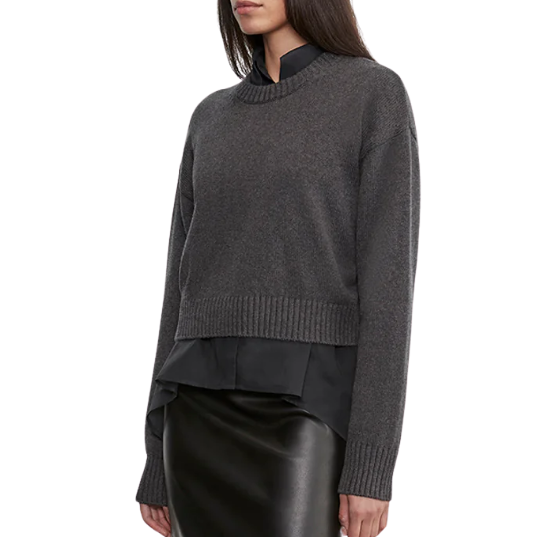 Chunky Cotton Cashmere Sweater in Charcoal