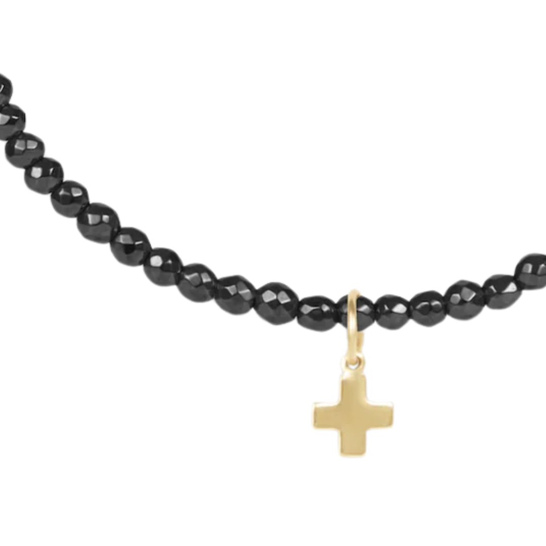 Faceted Hematite 2MM Bracelet- Signature Cross Charm