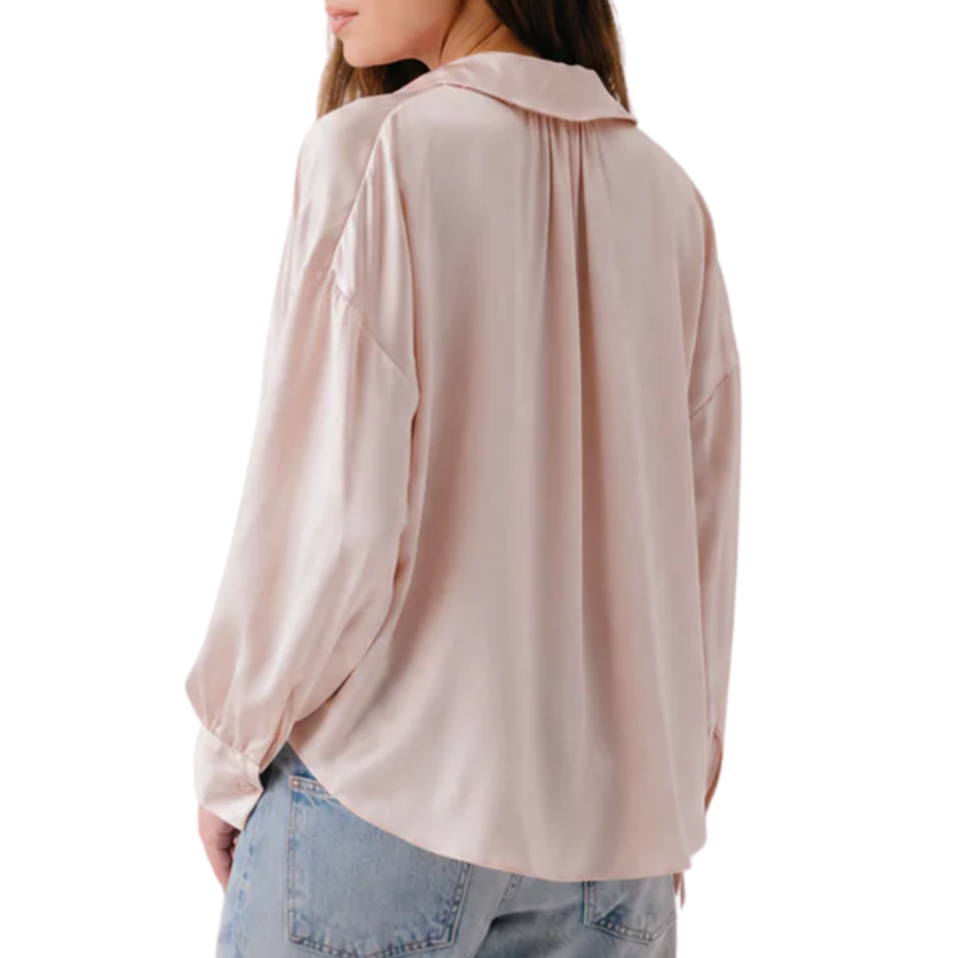 Chantal Relaxed Silk Popover w/ Shirring in Lunar