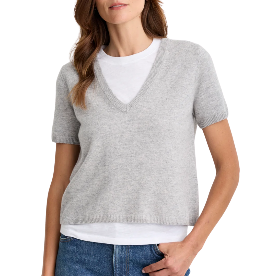 Kadri Cashmere V-Neck Tee in Heather Grey