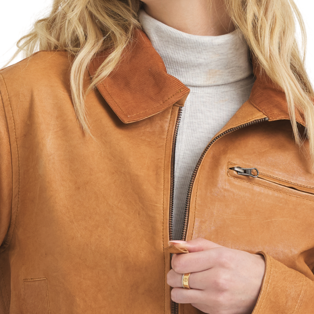 Moira Wrinkled Leather Jacket in Au Lait