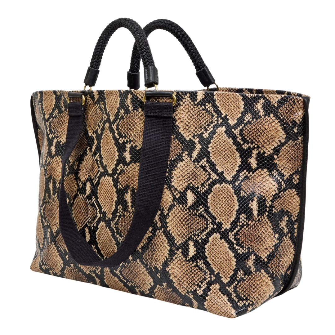 Grande Bateau Tote in Tan Desert Snake