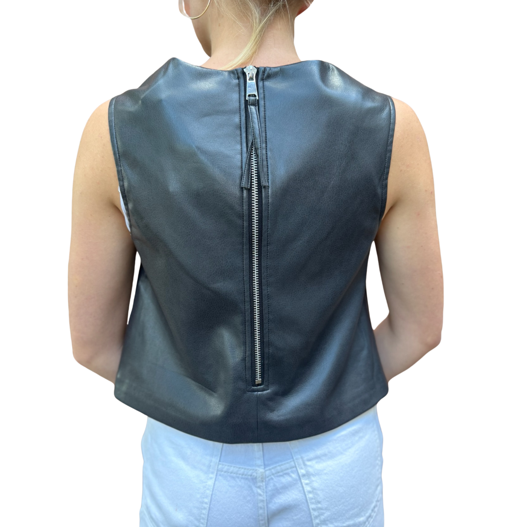 Bonnie Vegan Leather Top in Black