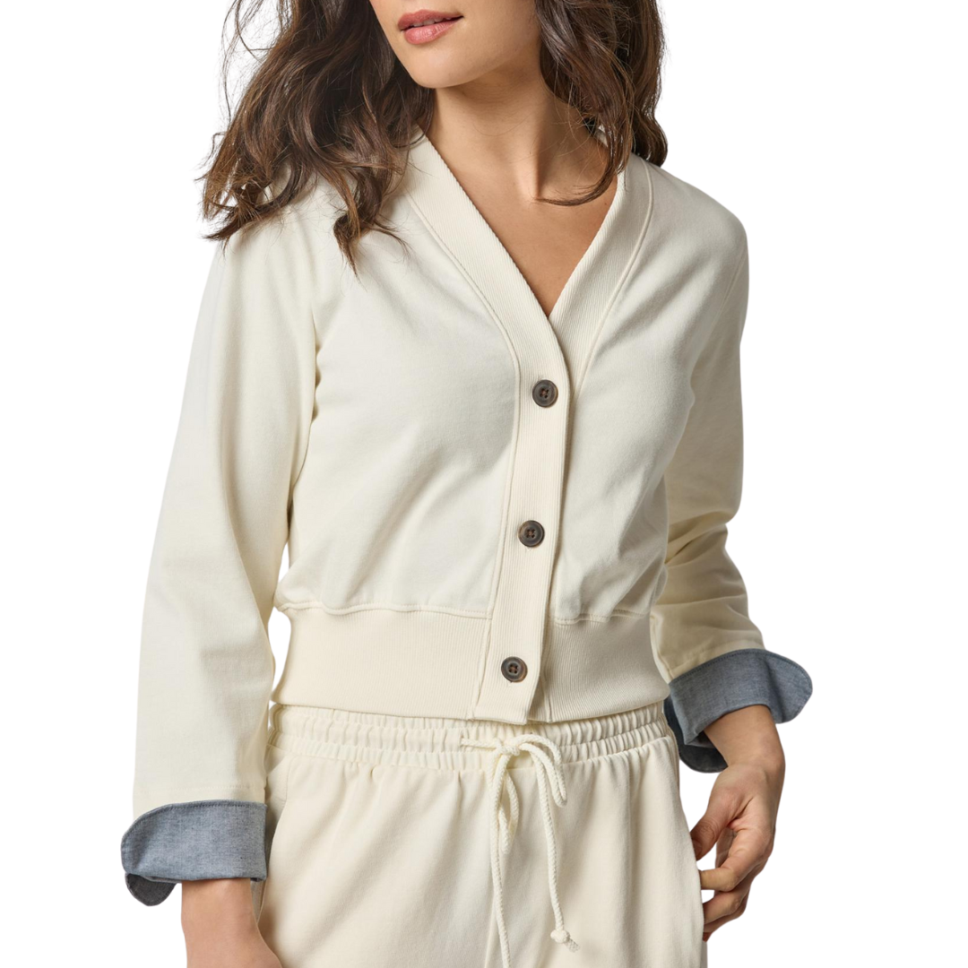 Chambray Cuff Cardigan in Magnolia