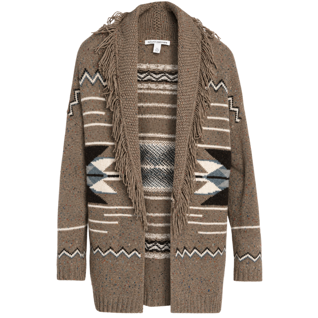 Southwest Fringed Shawl Collar Throw in Brownie Combo