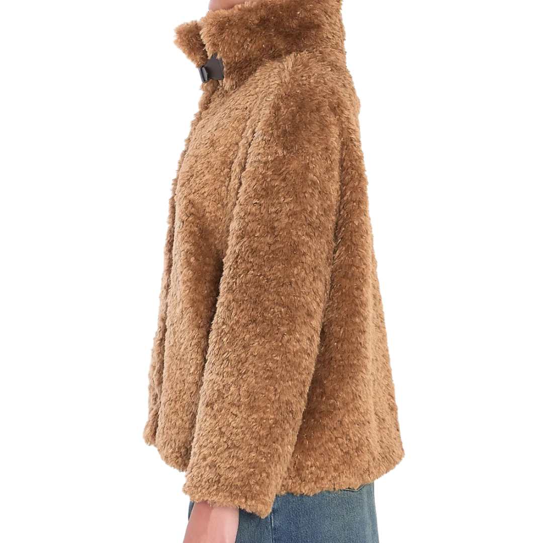 Buckle Detail Shearling Coat in Sand