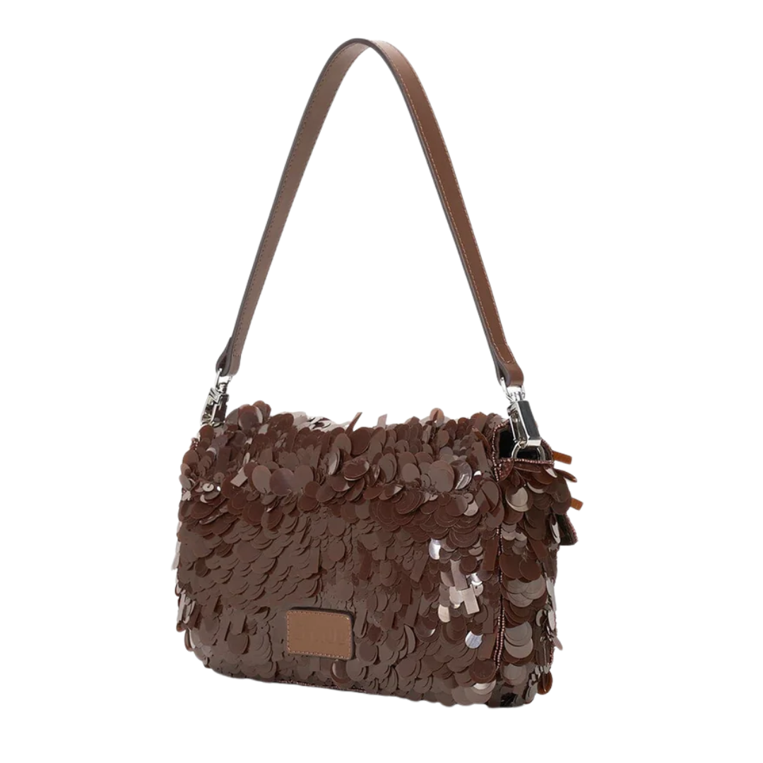 Timmy Convertible Shoulder Bag in Cacao Sequins
