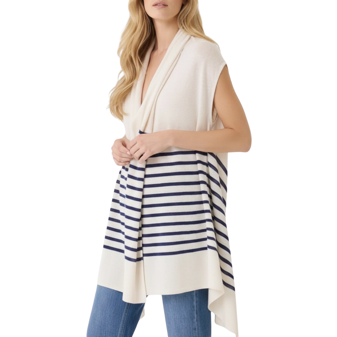 Stretch Linen Knit Stripe Cardigan in Blue Moon Stripe