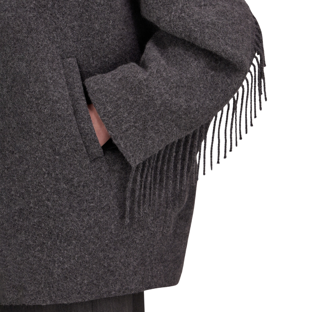 Alpaca Jacket with Fringing and Nylon Ultralight in Iron