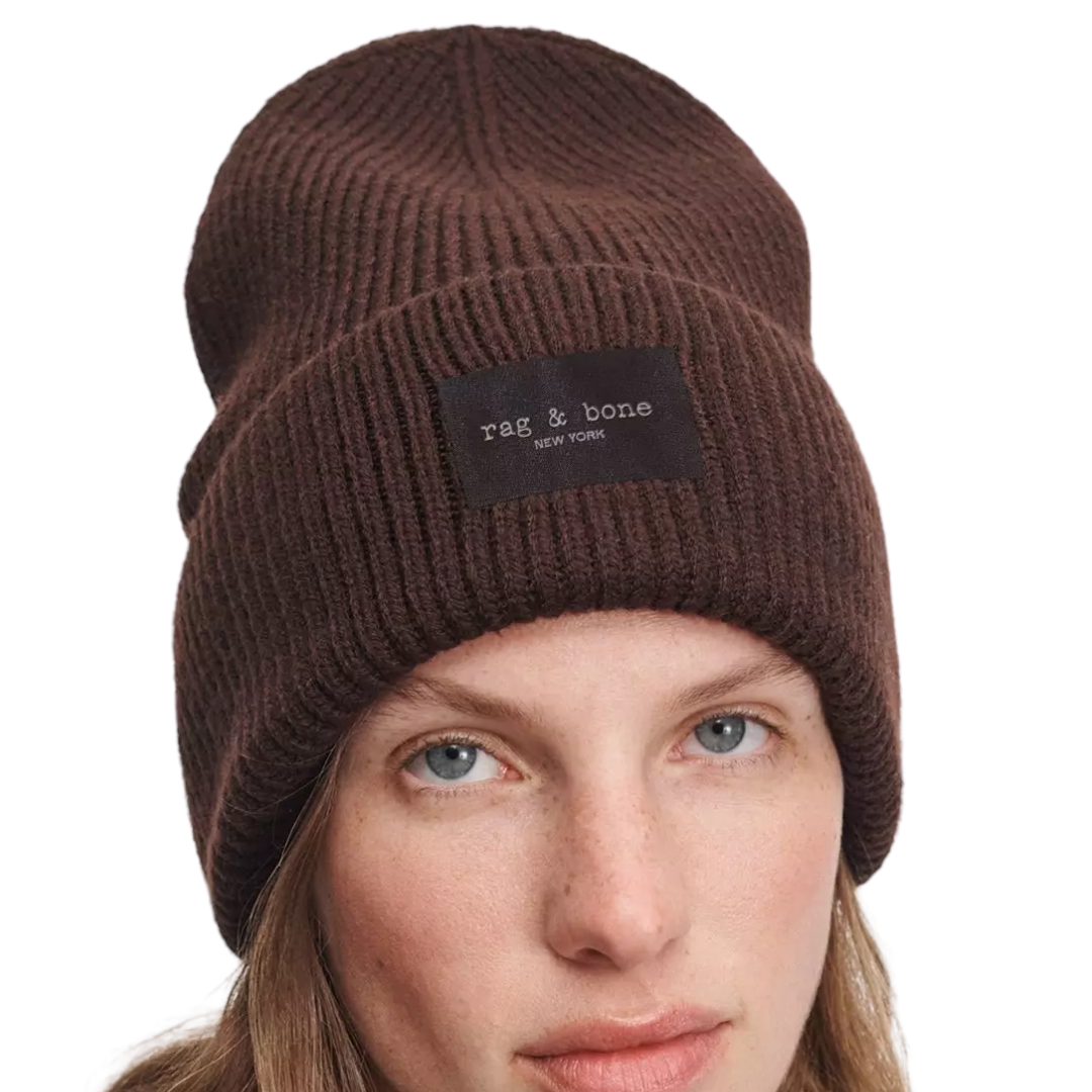 Blake Rib-Knit Beanie in Brown