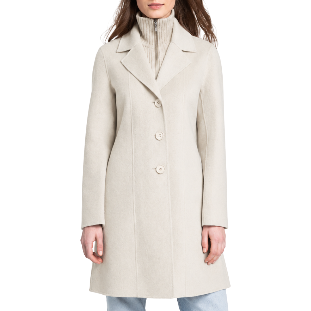 Knit Insert Notch Collar Coat in Birch