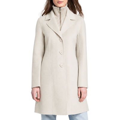 Knit Insert Notch Collar Coat in Birch