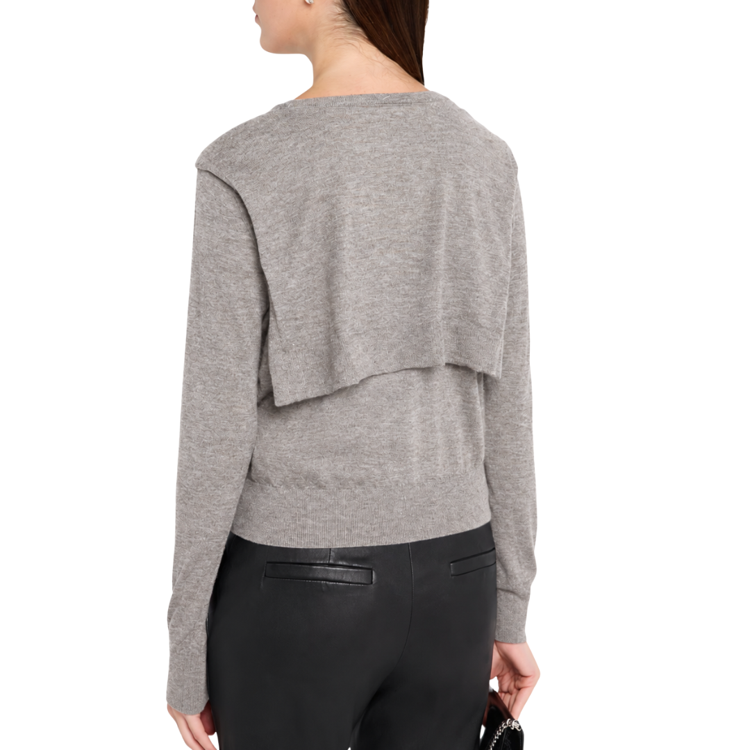 Long Sleeve Crew W/ Faux Tie Sleeves in Stone