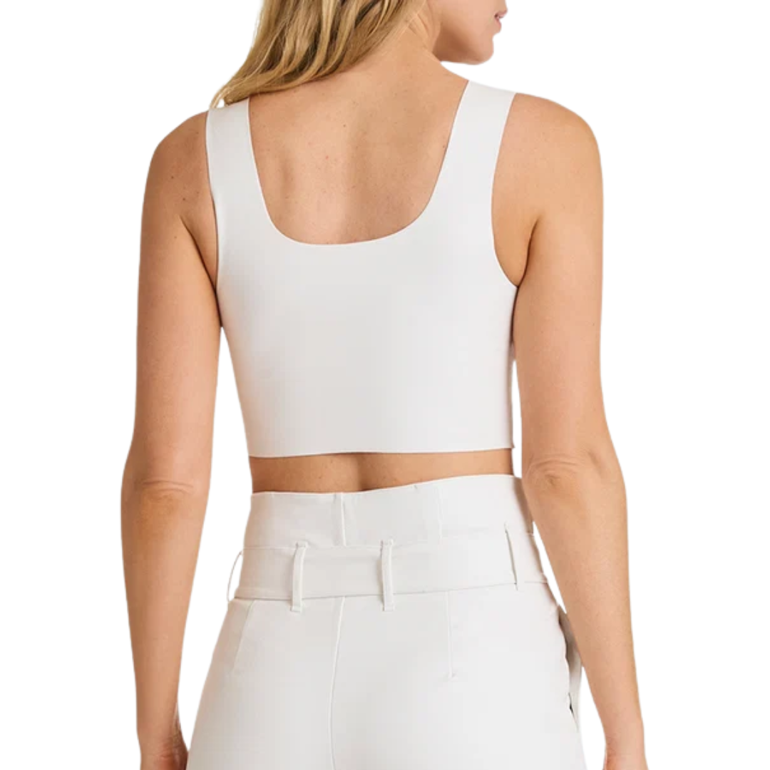 Faux Leather Squareneck Crop Top in White