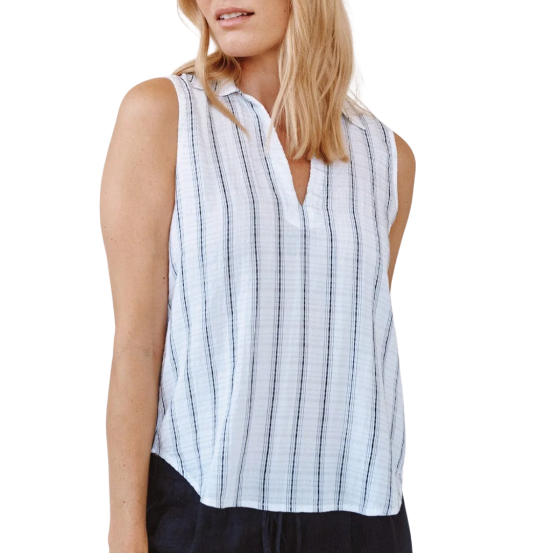 Sleeveless Pullover in Black & White Shadow Stripe