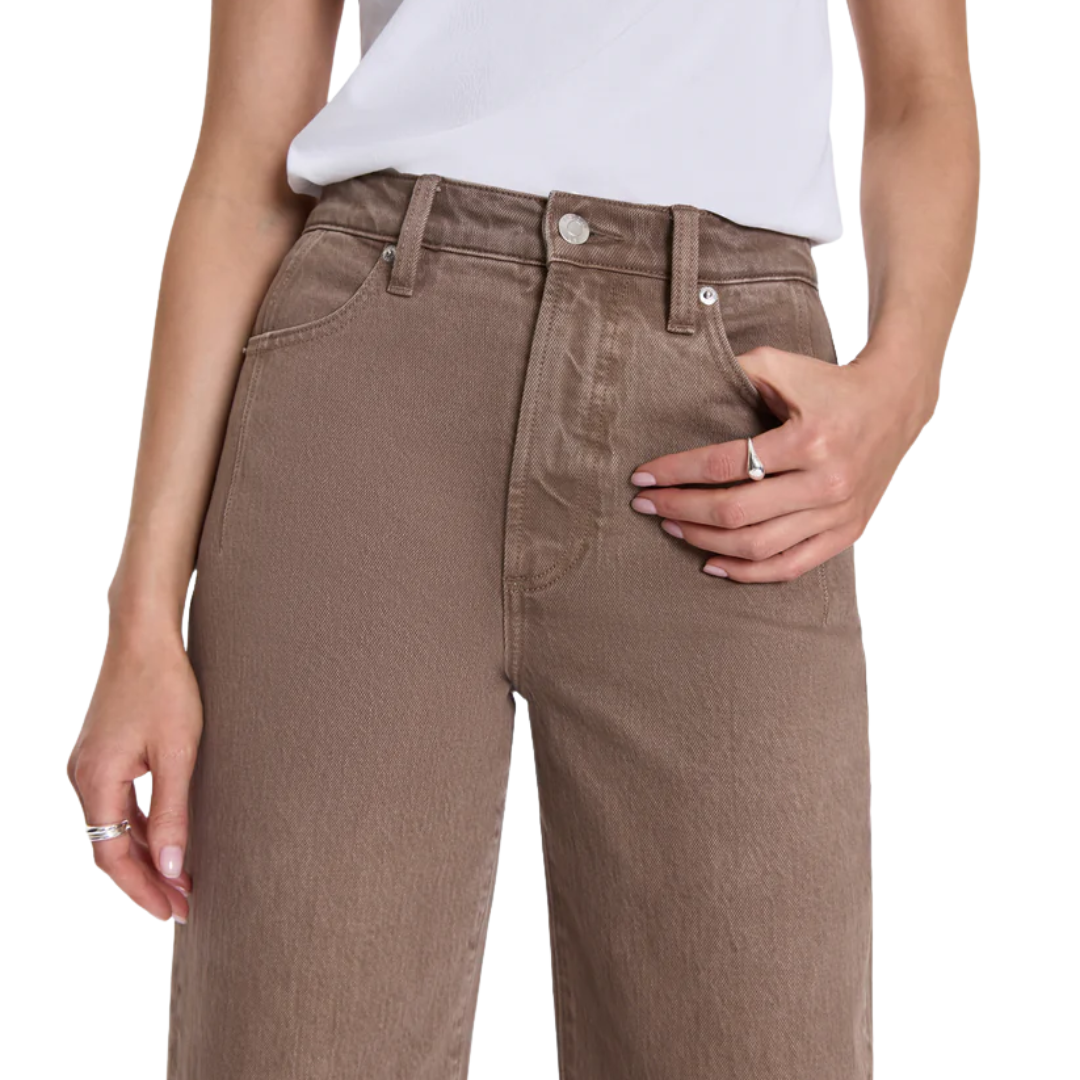 Kyra High Rise Bowed Wide Leg in Tannin