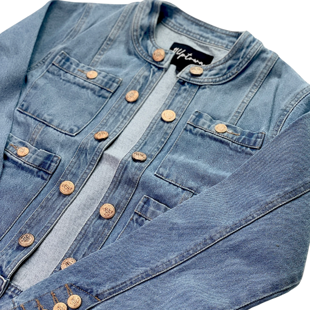 Collarless Jacket in Light Indigo