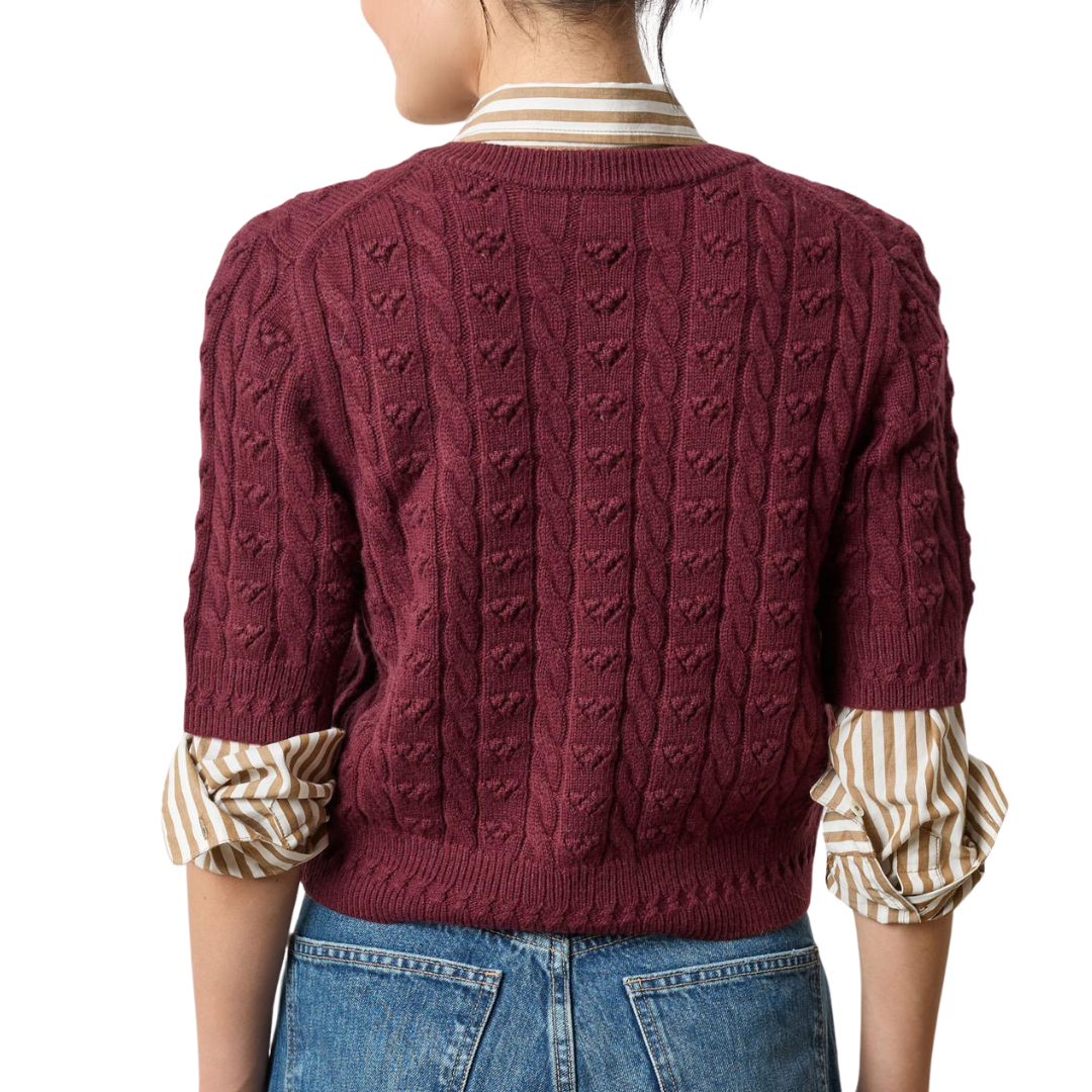 Short Sleeve Cardigan Sweater in Plum