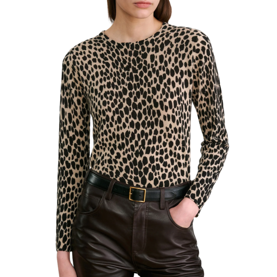Laevin Cashmere Sweater in Taupe/Black Cheetah