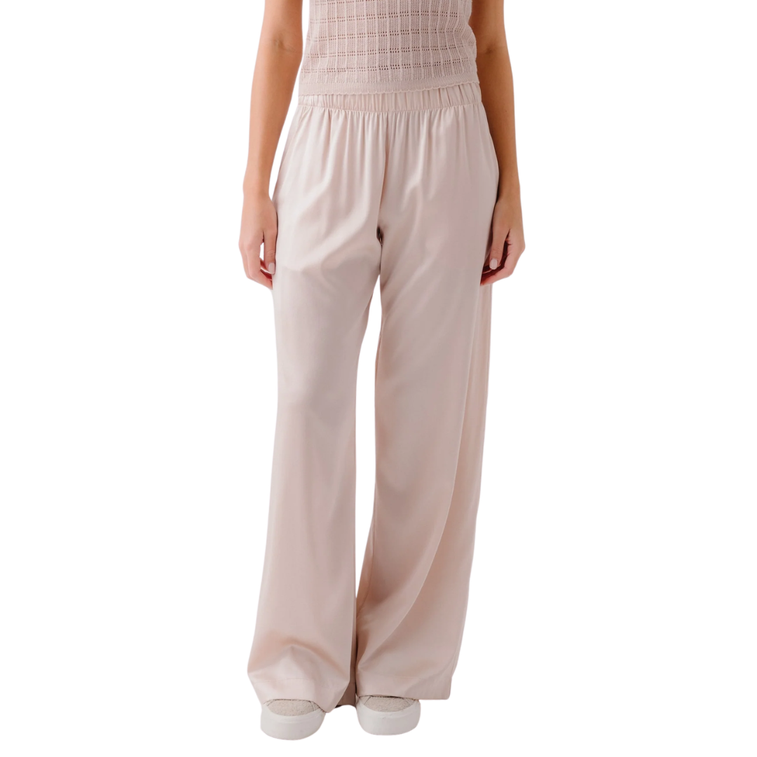 Brynn High Rise Pull On Wide Leg Silk Pant in Lunar