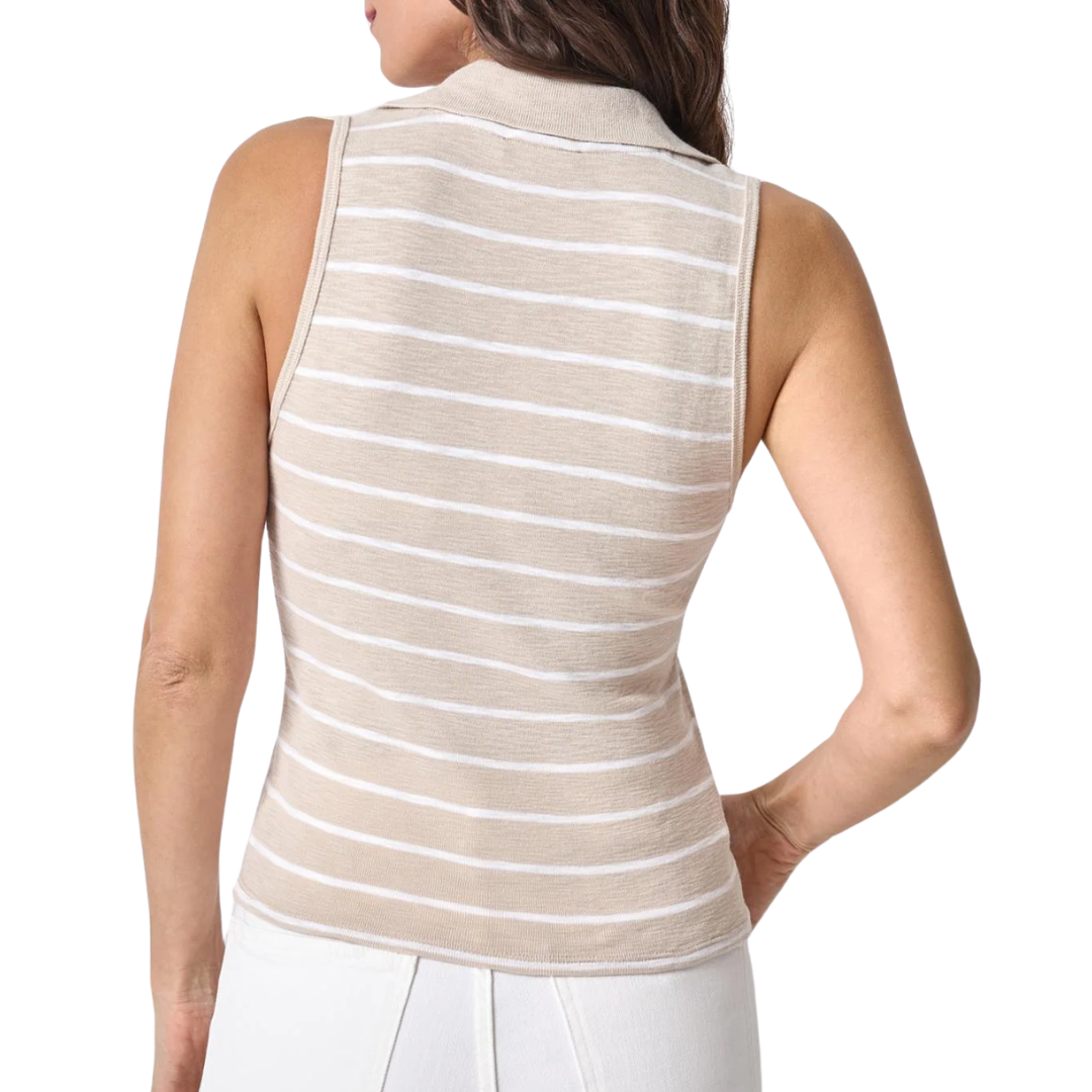Striped Sleeveless Collared Top in Bamboo Stripe