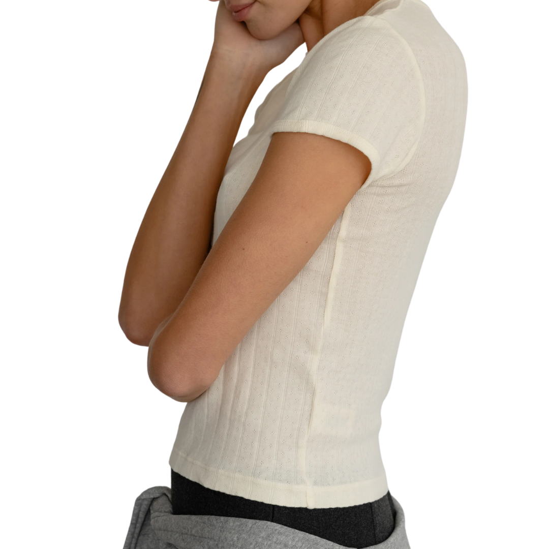 The Pointelle Baby Tee in Creme