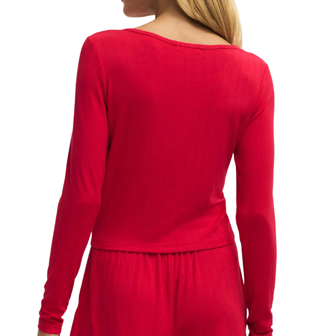 Felt Cute LS Rib Top in Kiss Me Red