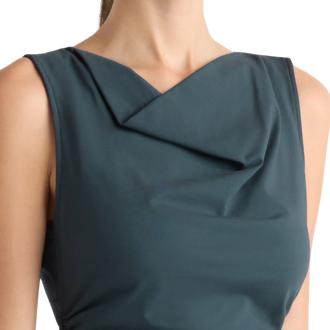 Josie Shirred-Side Cowl-Neck Tee in Maritime