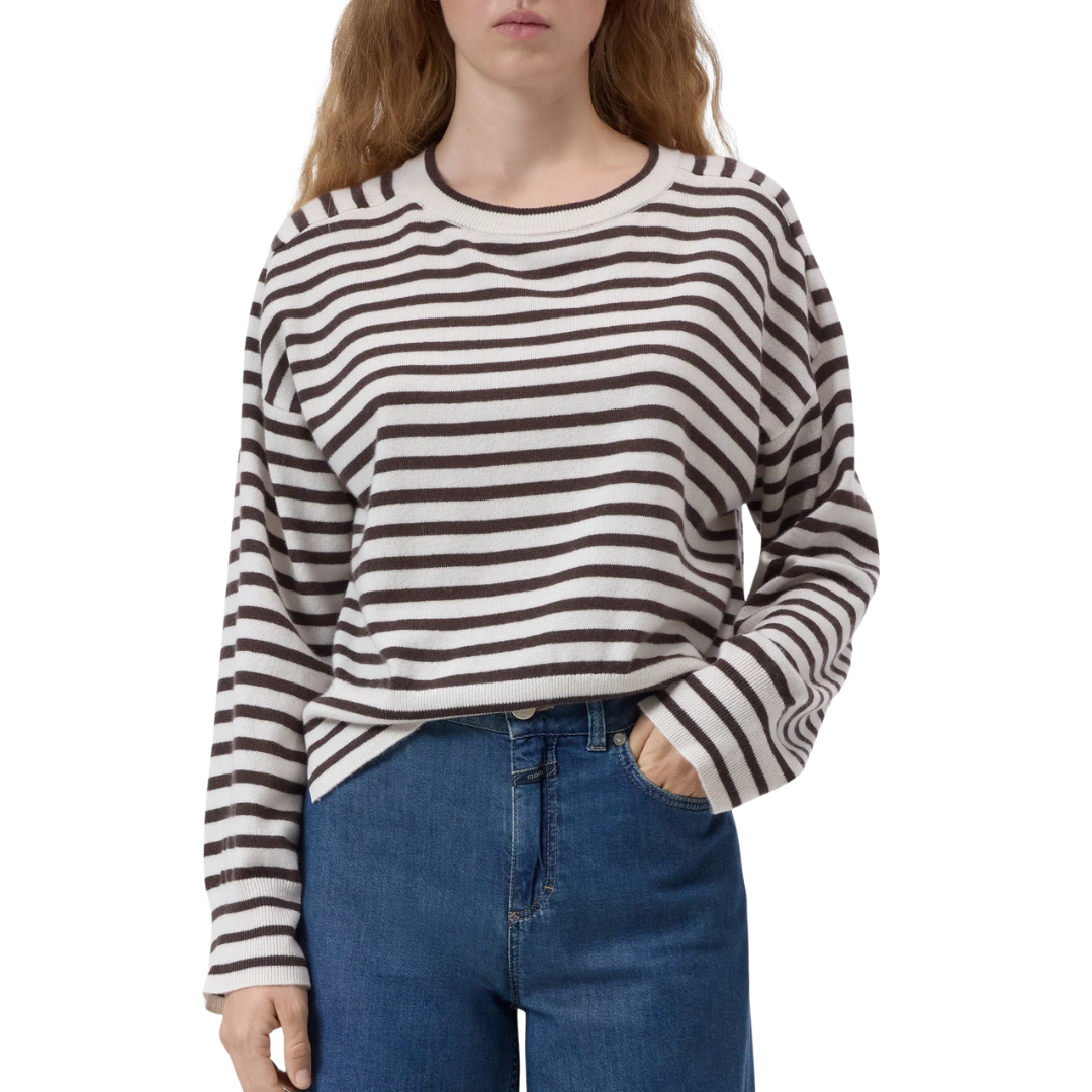 Striped Cashmere Jumper in Mahogany Brown