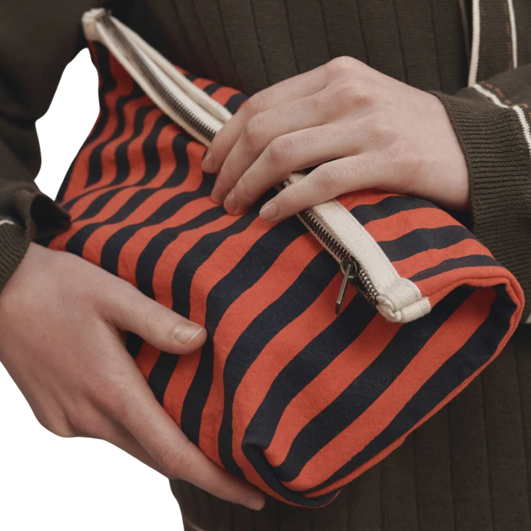 The Stripe Pouch in Hot Red Mini Prep Stripe