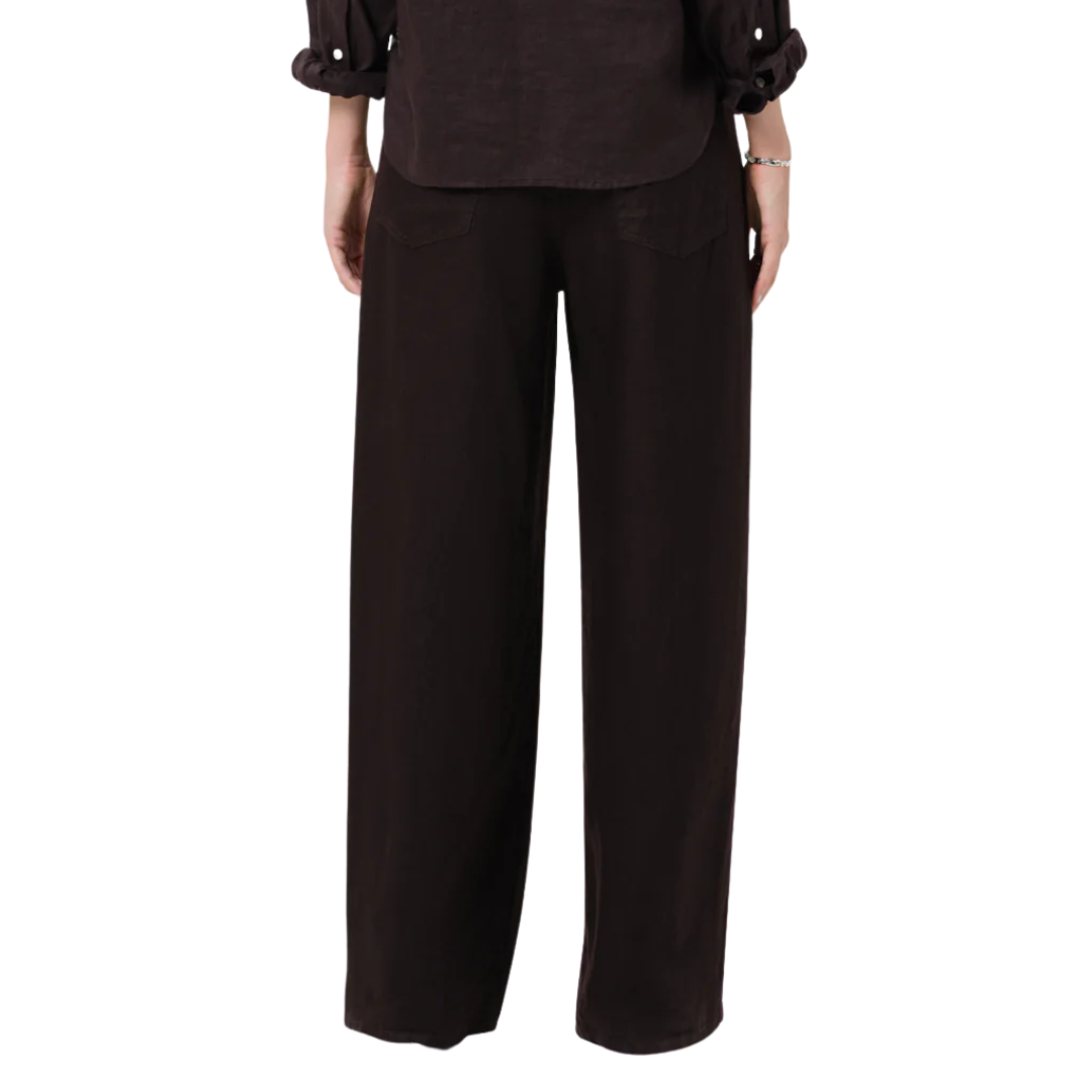 Brynn Drawstring Linen Trouser in Chocolate