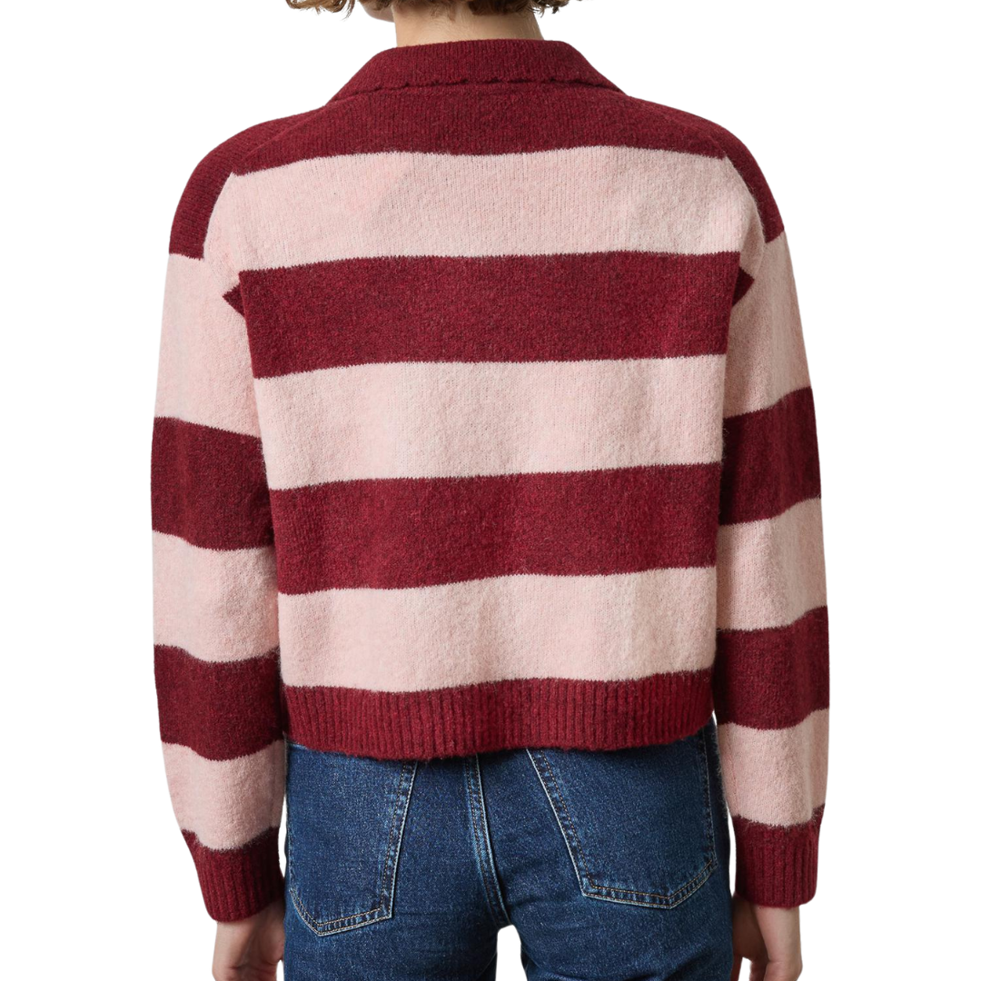 Striped Polo Sweater in Port Stripe