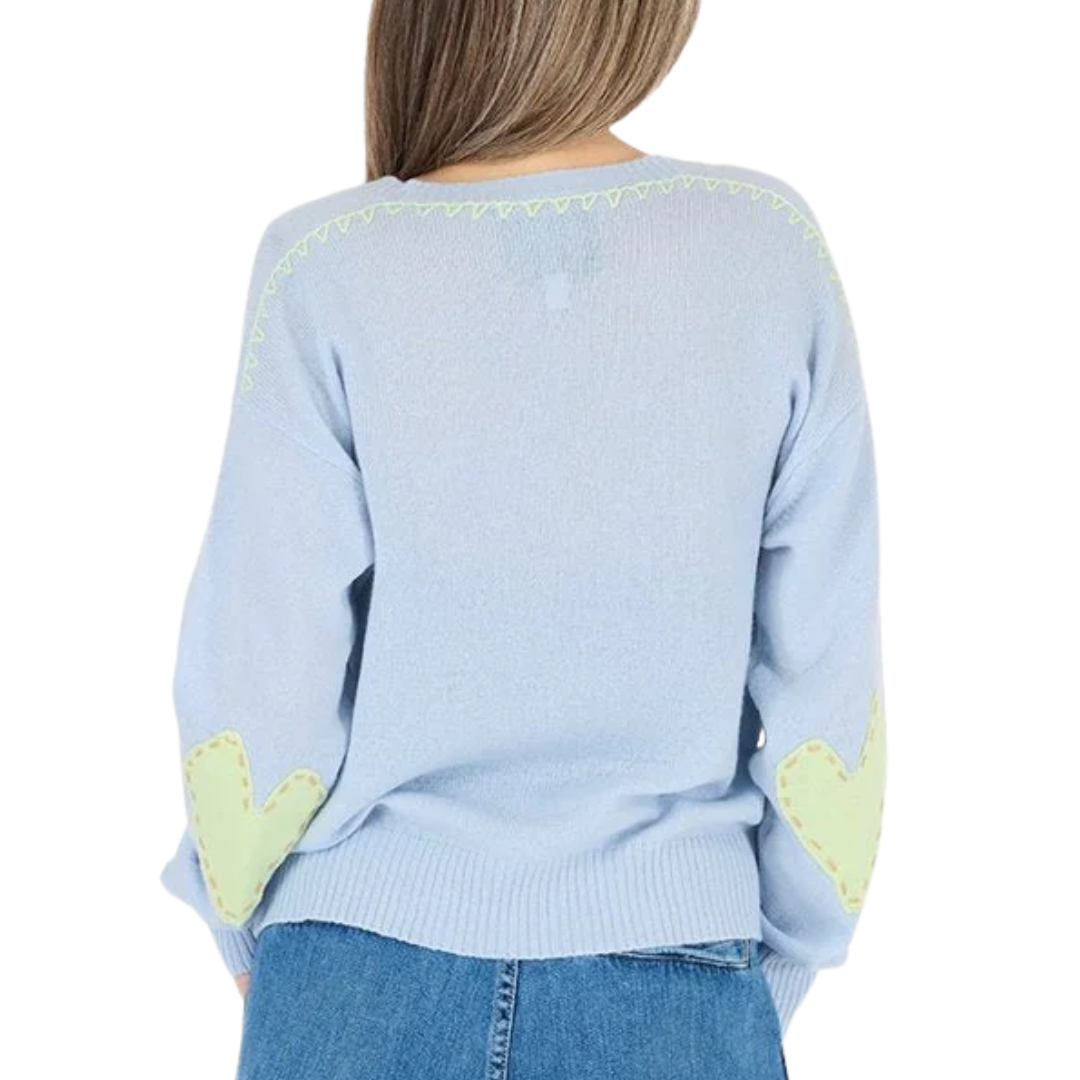Deep V Neck On and On Sweater in Steel Blue