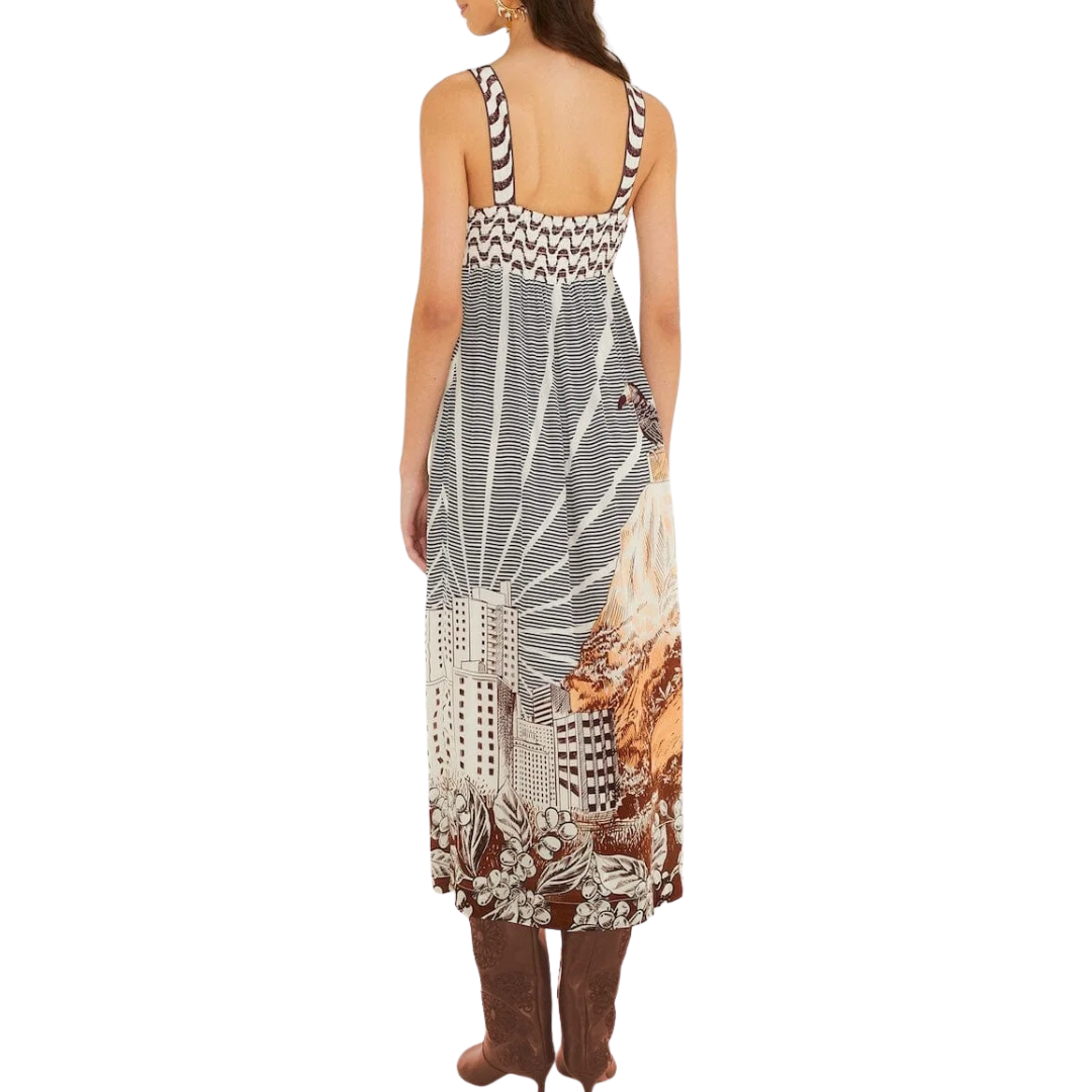 Mixed Carioca Coffee Scarves Sleeveless Midi Dress in Multicolor
