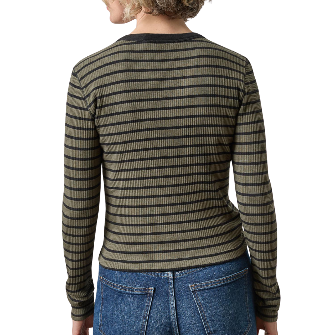 Button Front Ribbed Cardigan in Olive Stripe