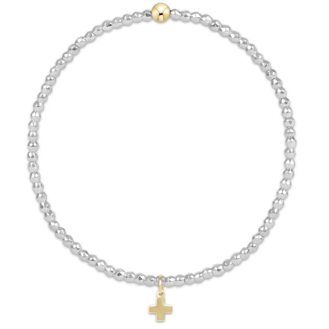 Bright Silver Faceted Hematite 2MM Bracelet- Signature Cross Charm