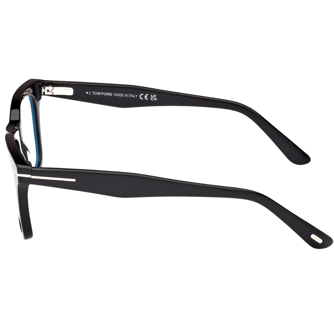 Blue Block Square Opticals With Clip On Sunglasses in Shiny Black