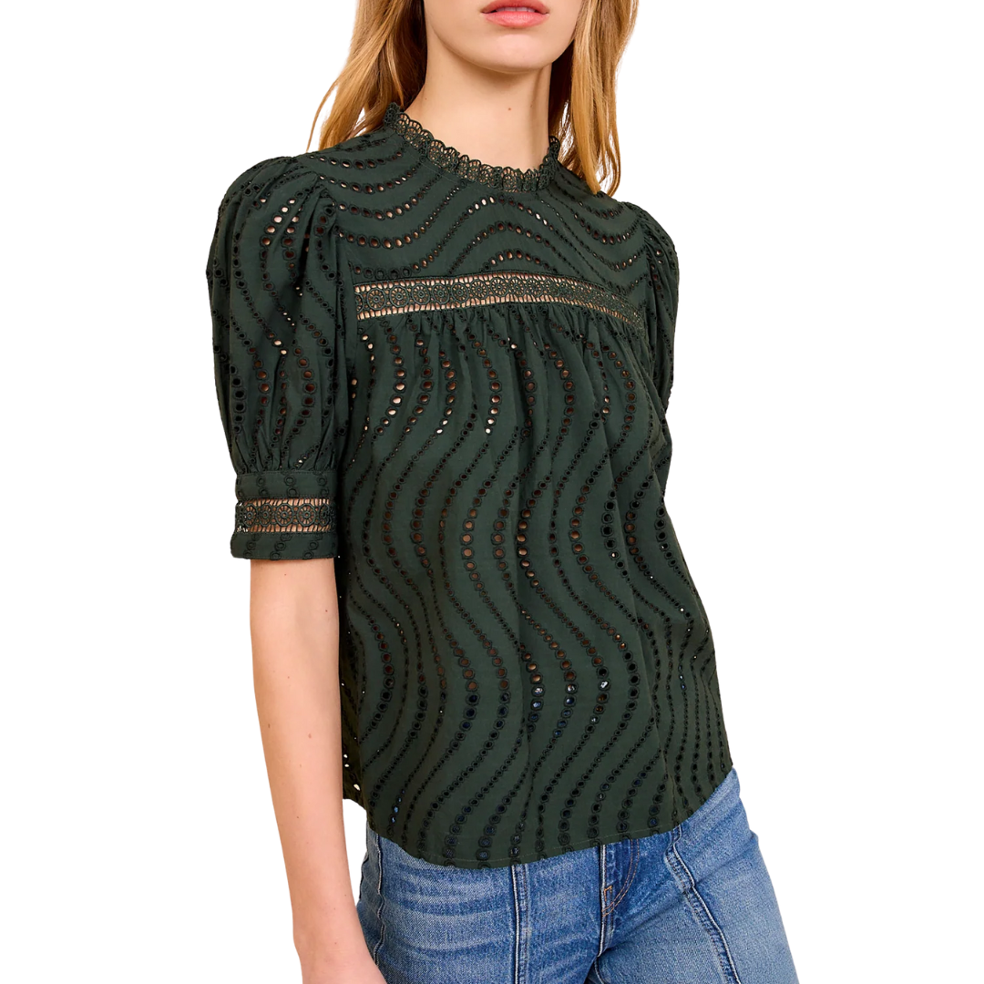Virginia Lace Collar Blouse in Cypress