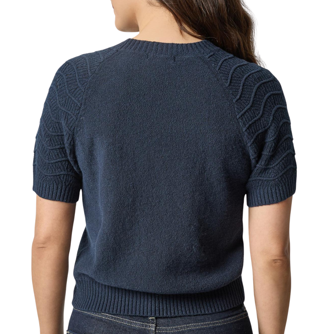 Textured Sleeve Sweater in Navy